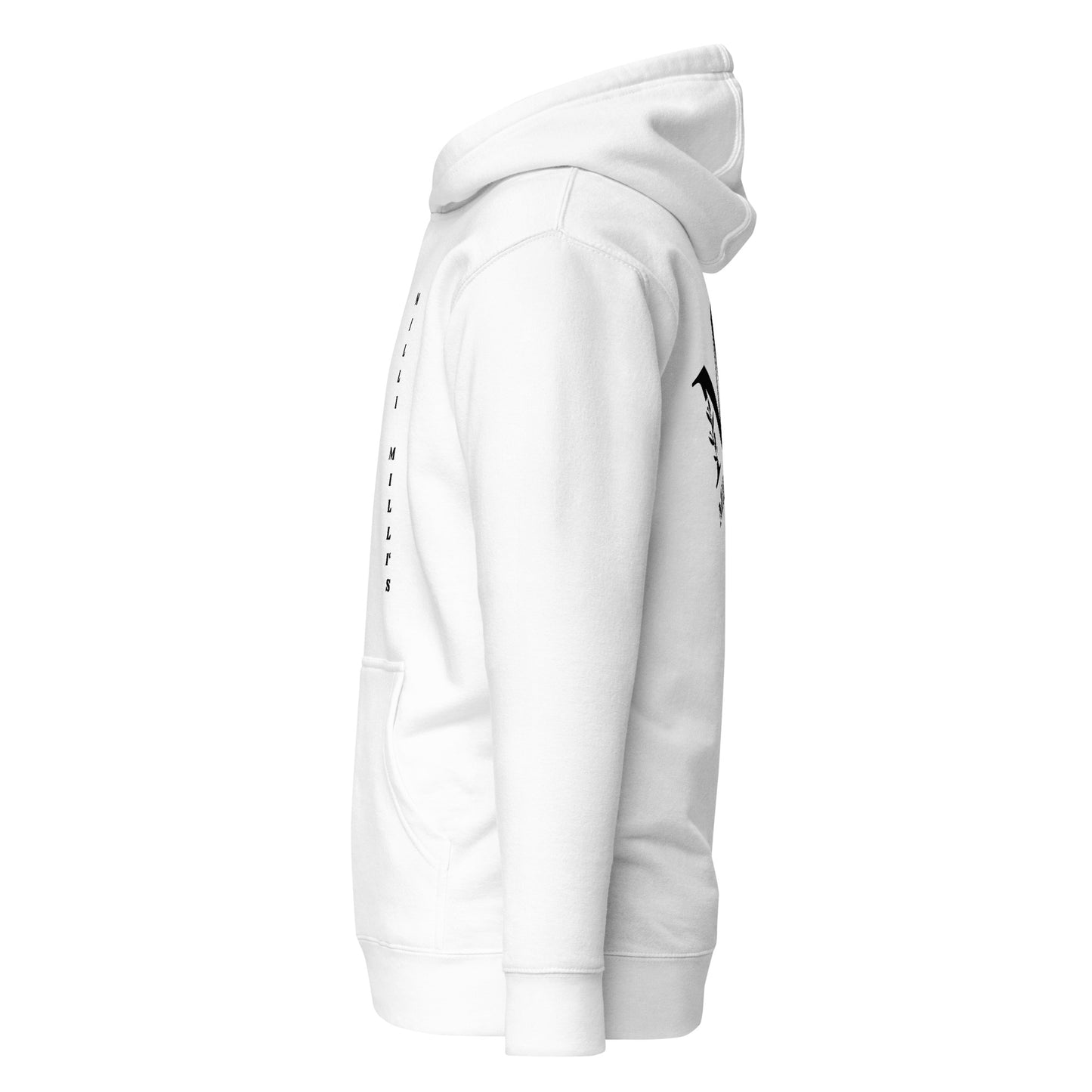 ein weißes Kapuzenpullover mit einer schwarzen Katze darauf