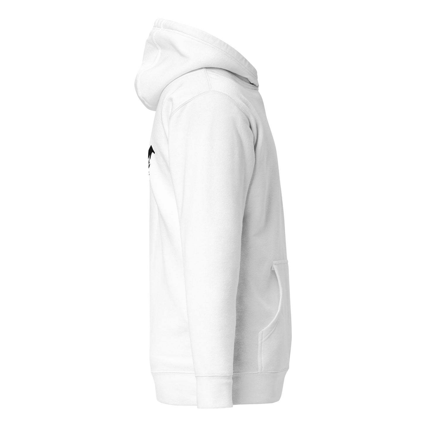 ein weißer Pullover mit einem schwarzen Logo auf der Brust