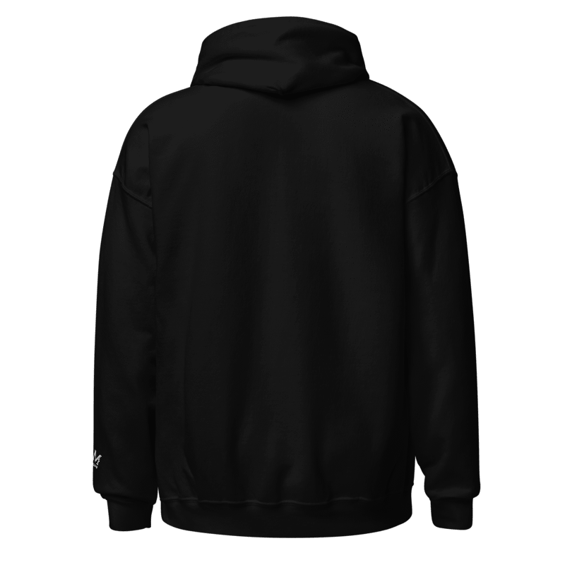 eine schwarze Kapuzenpullover mit einem weißen Logo auf der Brust