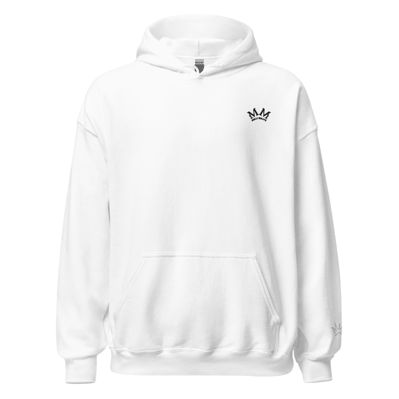 ein weißer Hoodie mit einer schwarzen Krone darauf