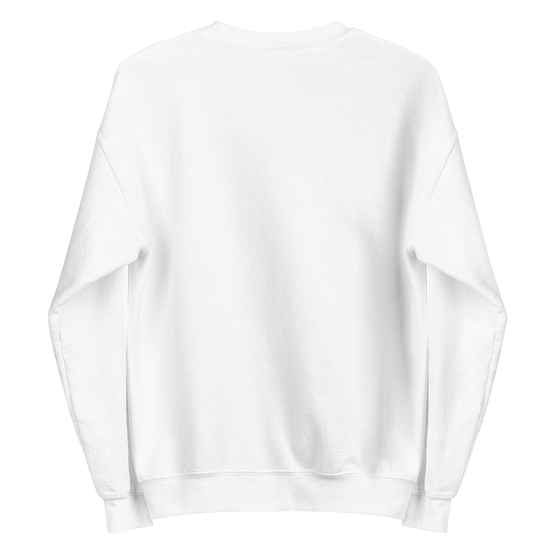 die Rückseite eines weißen Sweatshirts mit langen Ärmeln
