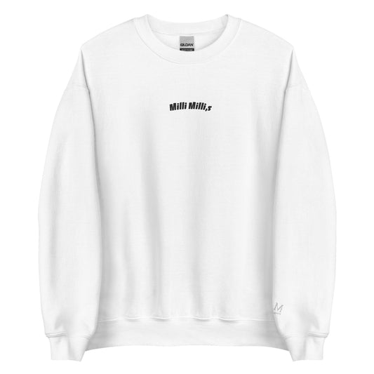 ein weißer Pullover mit einem schwarzen Logo darauf