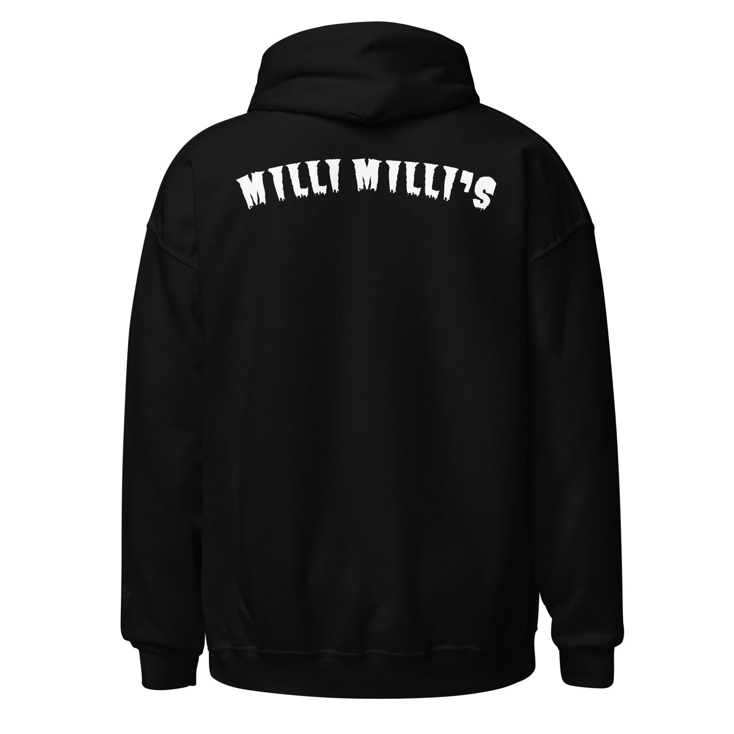 eine schwarze Kapuzenjacke mit den Worten milli milli darauf