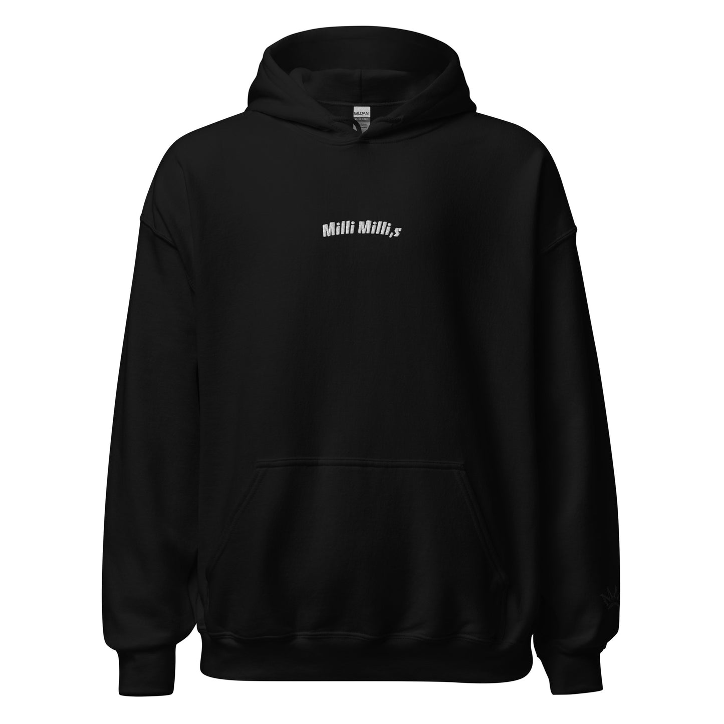 eine schwarze Kapuzenpullover mit einem weißen Logo darauf