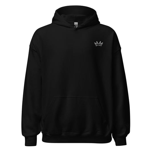 eine schwarze Kapuzenjacke mit einer Krone darauf