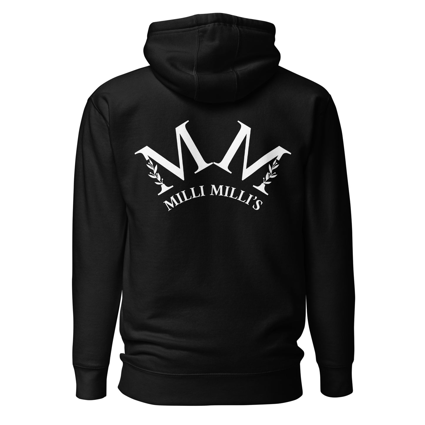 eine schwarze Kapuzenjacke mit dem m m Logo darauf