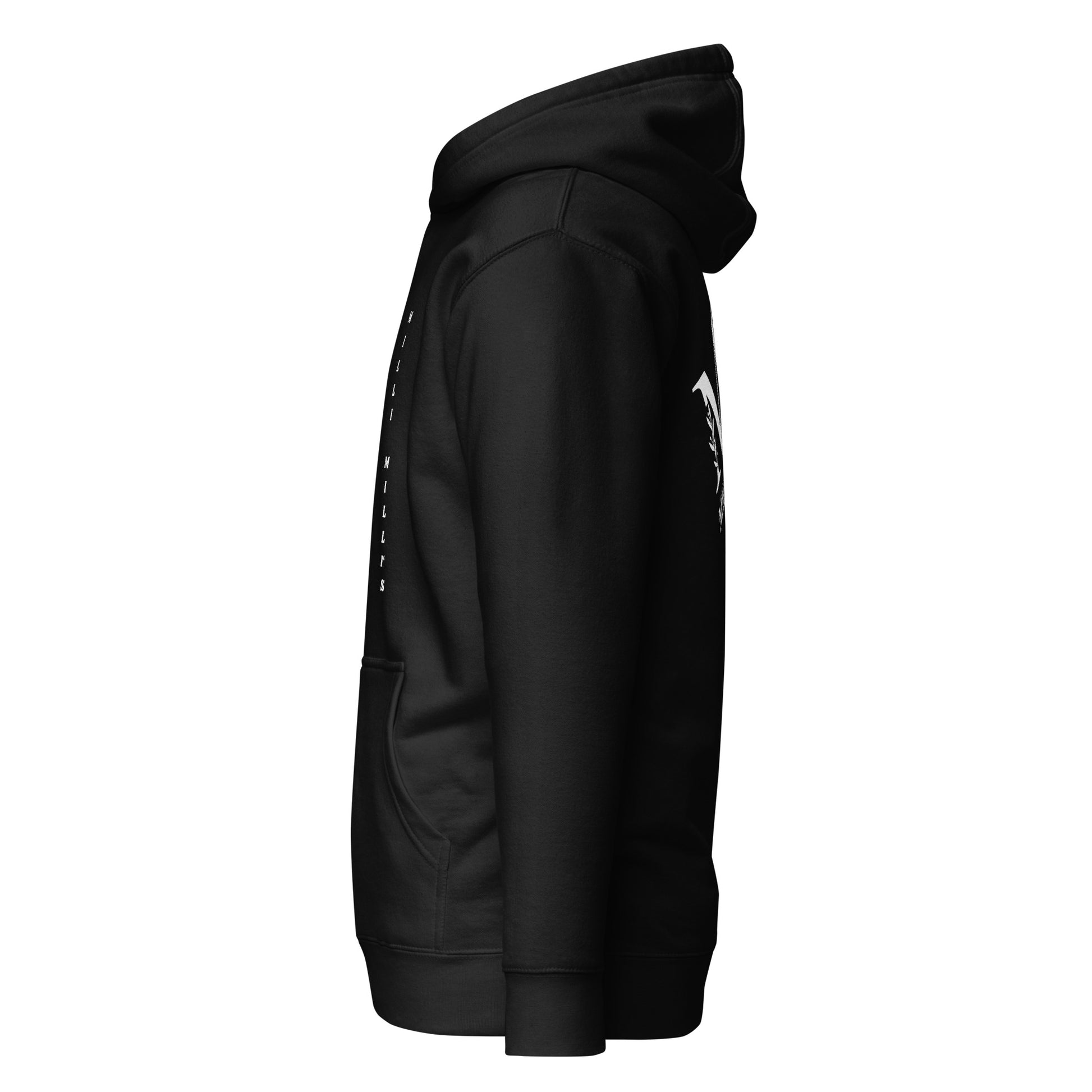 eine schwarze Kapuzenjacke mit weißem Logo darauf