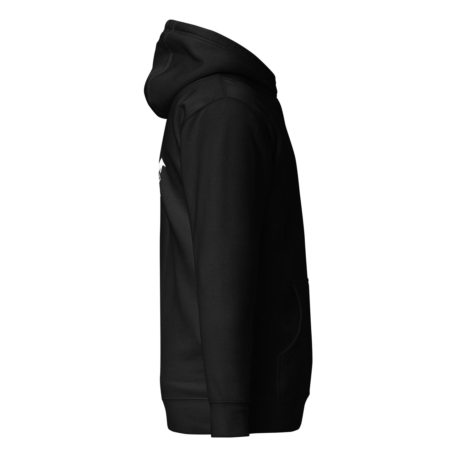 eine schwarze Kapuzenjacke mit weißem Logo darauf