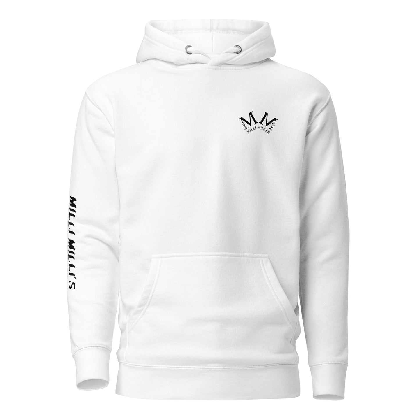 ein weißer Hoodie mit einer schwarzen Krone darauf