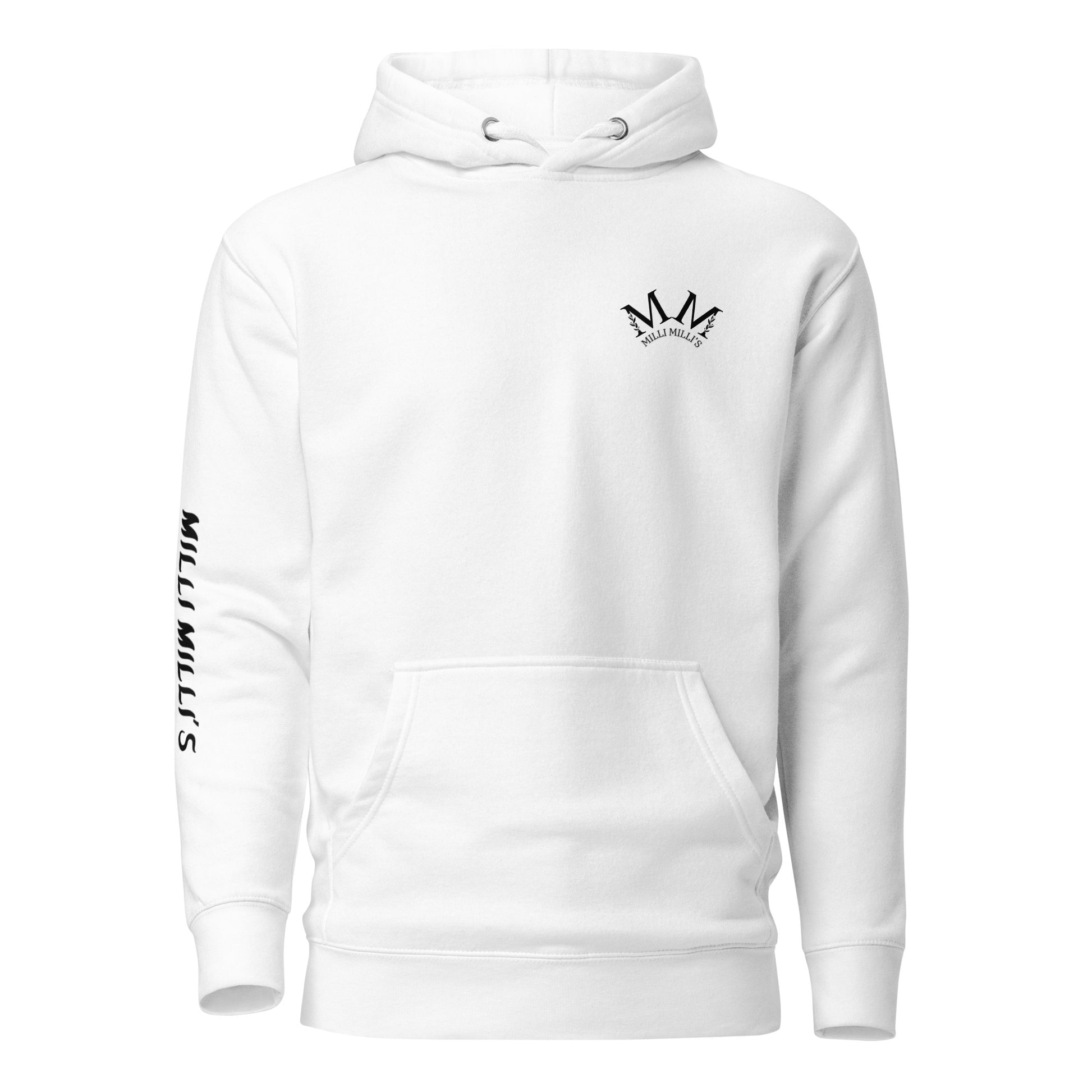 ein weißer Hoodie mit einer schwarzen Krone darauf
