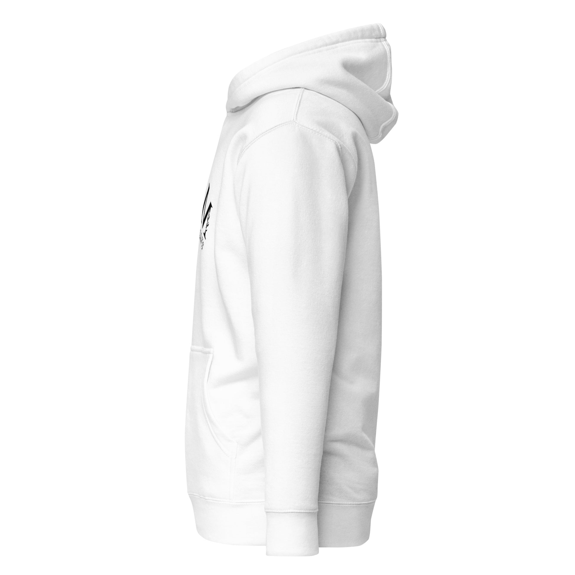 ein weißes Hoodie mit schwarzem Logo darauf