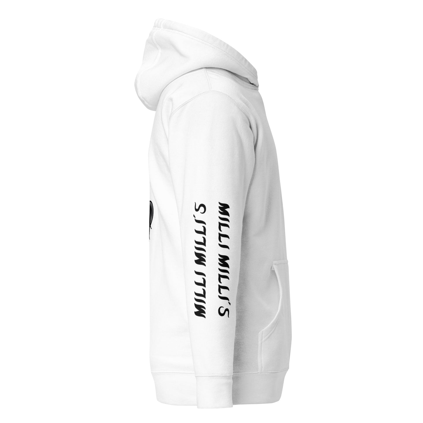 ein weißer Hoodie mit einem schwarzen Aufdruck auf der Brust